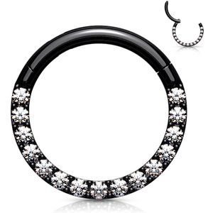 Gekleurde piercing ring met vast segment en kristallen zijde - 1.2 mm - 6 mm - Zwart