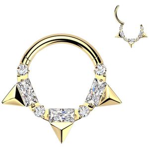 Titanium Segment Ring met Driedubbele Spikes en Baguette Steentjes - Goud - 8 mm