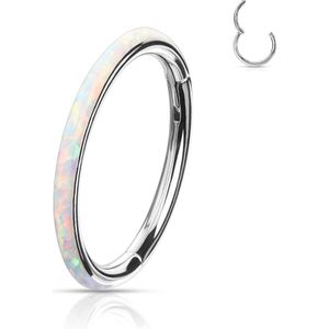 Gekleurde piercing ring met vast segment en opaal buitenzijde - 1.2 mm - 10 mm - Opaal Wit
