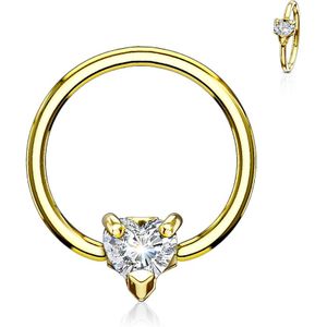 Ball closure ring met hart kristal voor meerdere kanten - 1.2 mm - 10 mm - 3 mm - goud