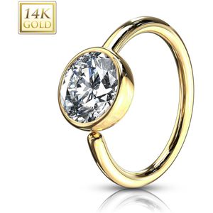 14K. gouden neus ring met helder kristallen bal - Geel Goud