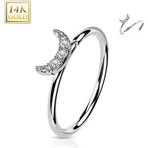 Massief Gouden Neus Ring met Helder Kristal Belegde Maan