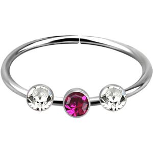 Multifunctionele Piercing Ring met Heldere en Gekleurde Steentjes – Fuchsia