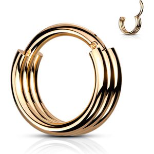 Gekleurde Chirurgisch Stalen Segmentring met ScharnierPiercing ring met vast segment en drie lagen – 10 mm – Rosé Goud