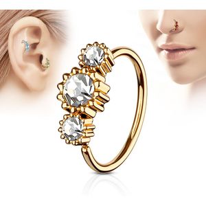 Rosé gouden piercing ring met drie heldere ronde diamantjes