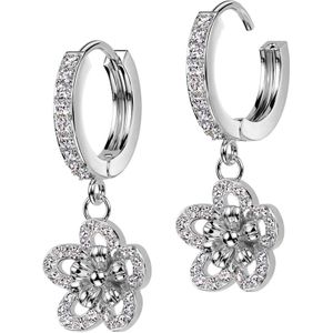 Oorbel Hangers met steentjes Bezette Bloemen - Zilver