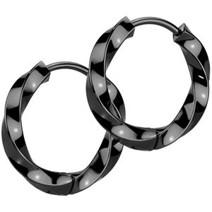 Gedraaide Oorbel Ringen met Hinged Sluiting - Zwart - 8 mm