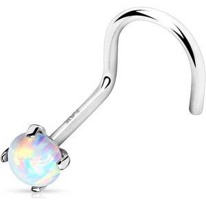 14Kt. gouden screw neuspiercing met opaal steentje - Wit goud