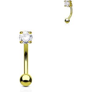 Gouden gebogen barbell met heldere prong set ronde diamant