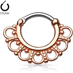 Rosé goud plated septum piercing met rondjes en kraaltjes - 1.6 mm