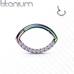 Gekleurde Ovalen Titanium Segmentring met Heldere Steentje - Regenboog - Aurora Borealis