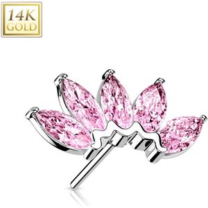 14kt. Gouden Threadless Top met Gekleurde Marquise Steentjes - Wit Goud - Roze