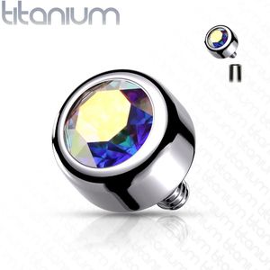Intern geschroefde titanium piercing top met Swarovski kristal - 1.6 mm – Aurora Borealis – 4 mm