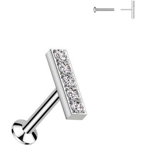 Threadless Labret met Rechthoekige Top met Steentjes - 1.0 mm - 6 mm