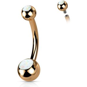 Titanium intern geschroefde navelpiercing met Opaal gevulde balletjes - Rose Goud - 4 & 6 mm - Wit