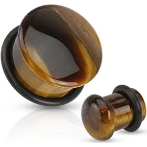 Tiger Eye steen als single flared plug met O-ring - 14 mm