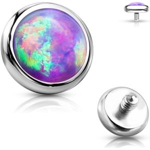 Intern geschroefde piercing disc top met bezel opaal steentje - 1.6 mm – Paars – 4 mm