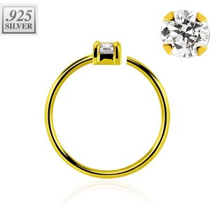 Gouden neus ring met helder prong kristal – 10 mm – 1.5 mm