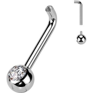 Intern Geschroefd Titanium Staafje voor Christina Piercing met een Kristalletje  - Zilver - 12 mm