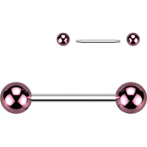 Basic Rechte Barbell met metallic gekleurde balletjes - Roze