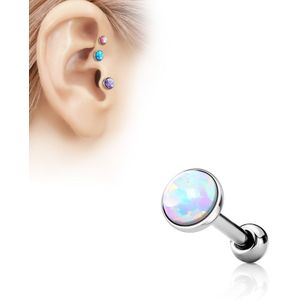 Tragus piercing met platte opaal steen - 5 mm - wit