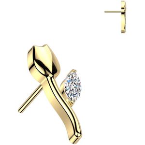 Threadless Titanium Tulpen Topje met Stenen Blaadjes - Goud