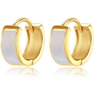Brede Gouden Huggies van Zilver met Schelp inleg