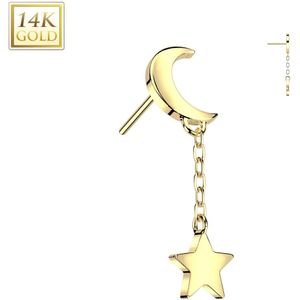 14kt. Gouden Threadless Halve Maan Top met Sterretje aan Kettinkje - Goud