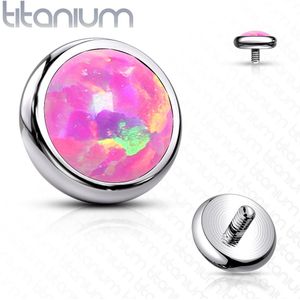Intern geschroefde titanium piercing disc top met opaal steentje - 1.2 mm – Roze – 4 mm