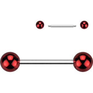Basic Rechte Barbell met metallic gekleurde balletjes - Rood