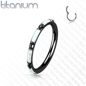 Gekleurde Titanium Segmentring Belegd met Vlakken Opaal Steen - Zwart - 10 mm - Wit