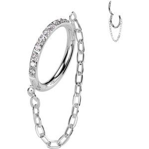 Titanium Segment Ring met Kristallen rij en sierlijke Ketting - Zilver - 8 mm