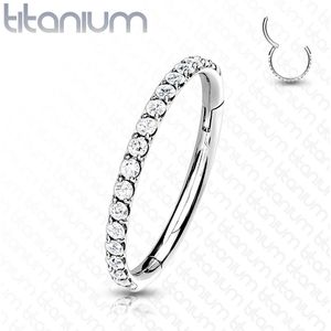 Titanium piercing ring met vast segment en heldere kristallen - 1.2 mm – 9 mm - Zilver