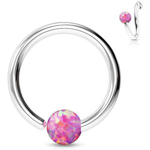 Piercing ring met vast gekleurd Opaal steentje roze - 1 mm - 8 mm - 2 mm