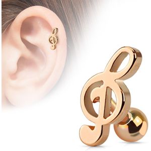Gekleurde oor piercing in de vorm van muziek sleutel - Rosé Goud