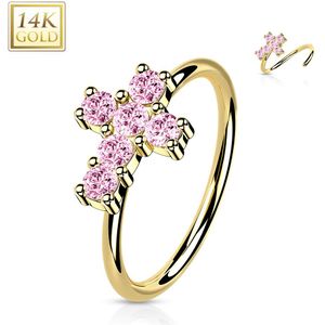 Massief Gouden Neus Ring met Gekleurde Opaastenen/Kristallen Kruis