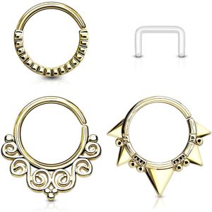 Setje met buigbare gekleurde piercing ringen en retainer – goud