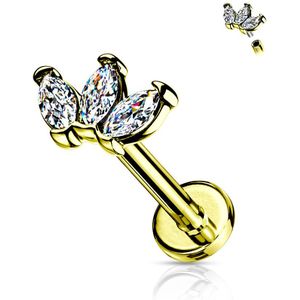 Intern geschroefde Labret Stud met Markies trio top – 8 mm – Goud