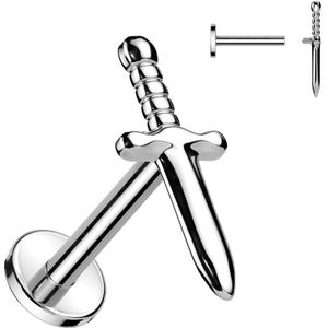 Intern Geschroefde Titanium Labret met Dolk Top - Zilver - 8 mm