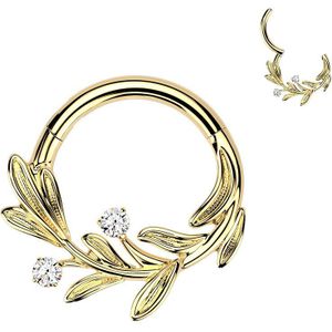 Titanium Olijf Blad Segment Ring met Kleine Ronde Steentjes - Goud - 8 mm