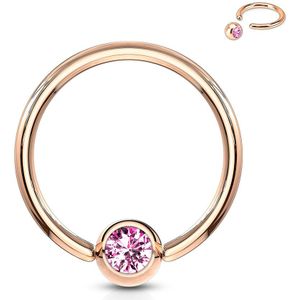 Rosé goud vergulde ball closure ring met gekleurde steen - 1.2 mm - 8 mm - 3 mm - roze
