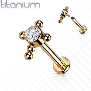 Titanium Intern Geschroefde Labret met Platte Achterkant en Kruis met Gecentreerde Steen