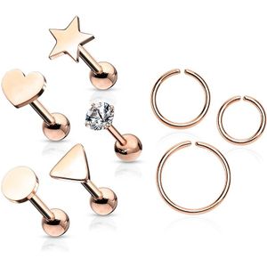 Set kraakbeen piercings met studs en ringen - Rosé Goud