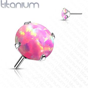 Massief Titanium Threadless Top met Prong-set Gekleurde Opaal Steen - Zilver - Opaal Roze - 4 mm