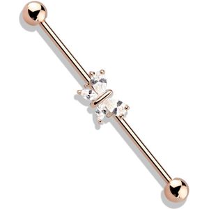 Gekleurde industrial barbell met kristallen vlindertje - Rosé Goud