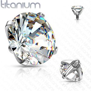 Intern geschroefde titanium piercing top met prong set kristal - 1.6 mm – Helder – 3 mm