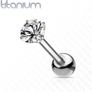 Massief titanium kraakbeen stud met prong set kristal - 1.2 mm - 6 mm - 3 mm