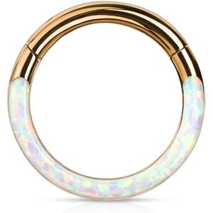 Piercing ring met vast segment en voorkant opaal steen – 1.2 mm – 10 mm – Rosé Goud – Opaal Wit