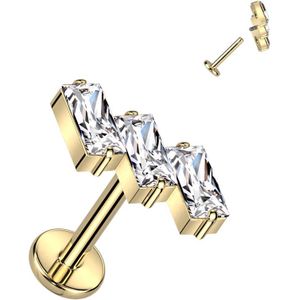 Titanium Intern Geschroefde Labret met sierlijke Baquette kristallen - Goud