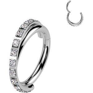 Titanium Segment Ring met Gekruiste Lijn en Vierkante Steentjes - Zilver - 1.0 mm - 8 mm - Helder